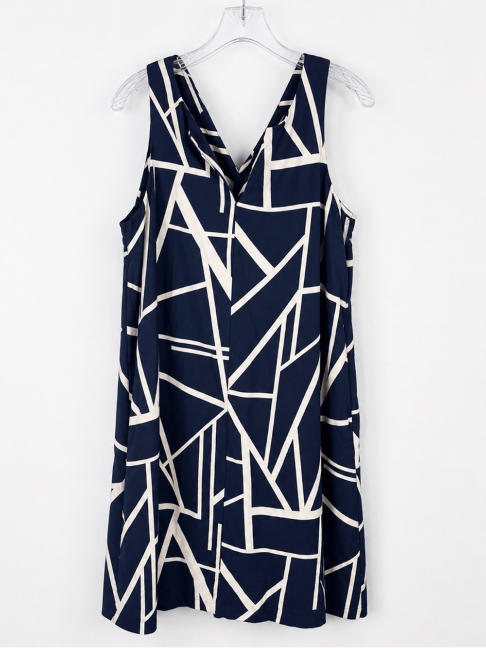 Banana Republic Geometric Print Shift Dress Pockets Navy Medium